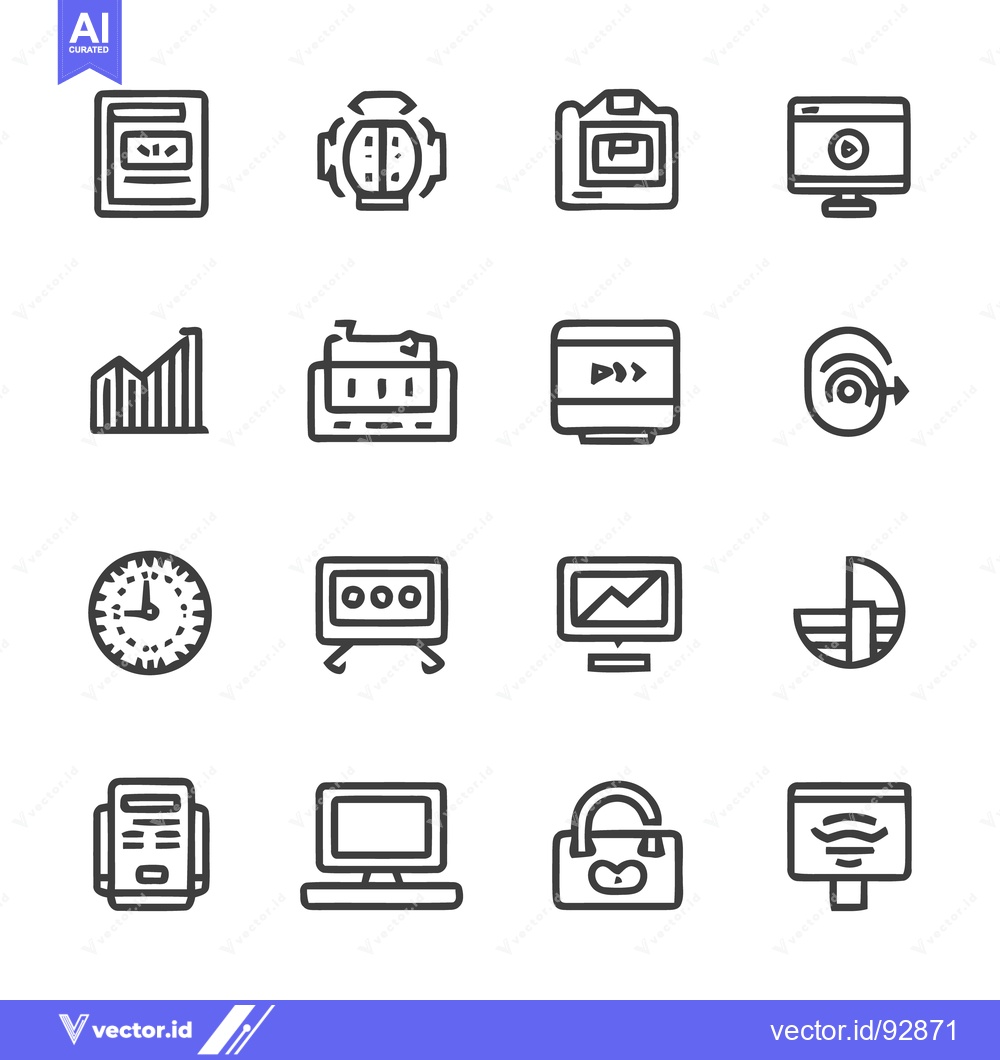 Premium Vector dari Collection of Hand-Drawn Business and Technology Icons on White Backgr
