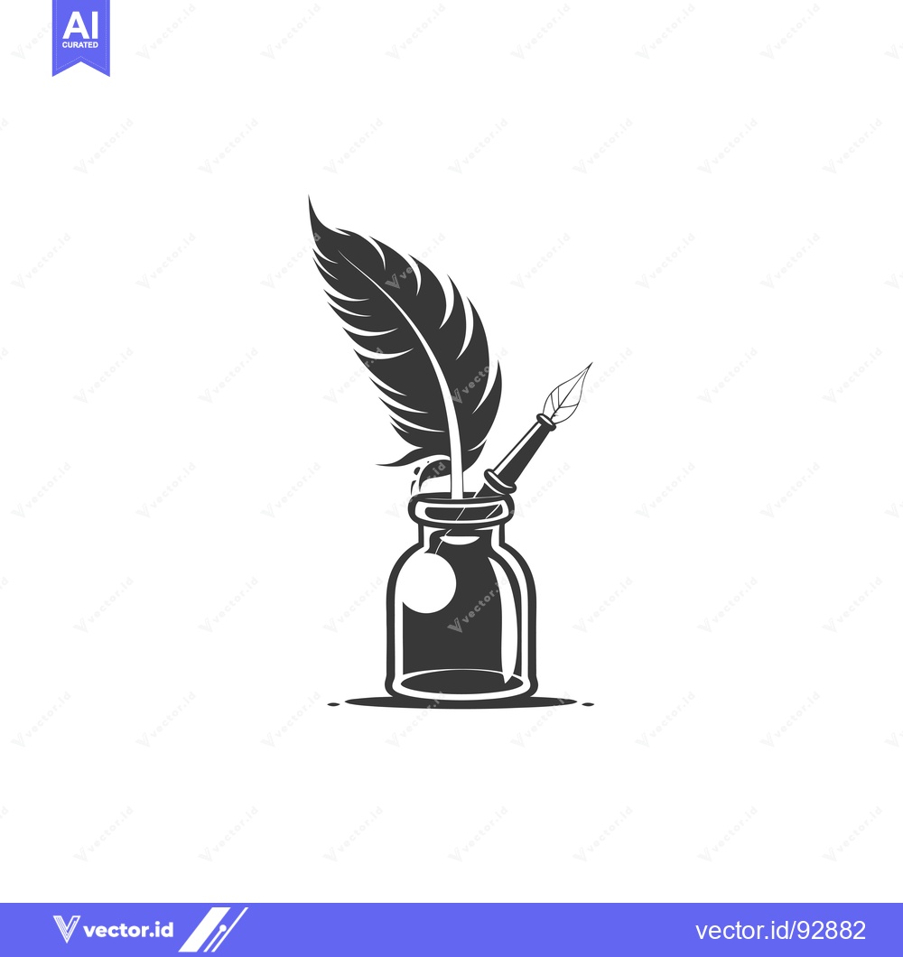 Premium Vector of Quill Pen and Ink Bottle Illustration