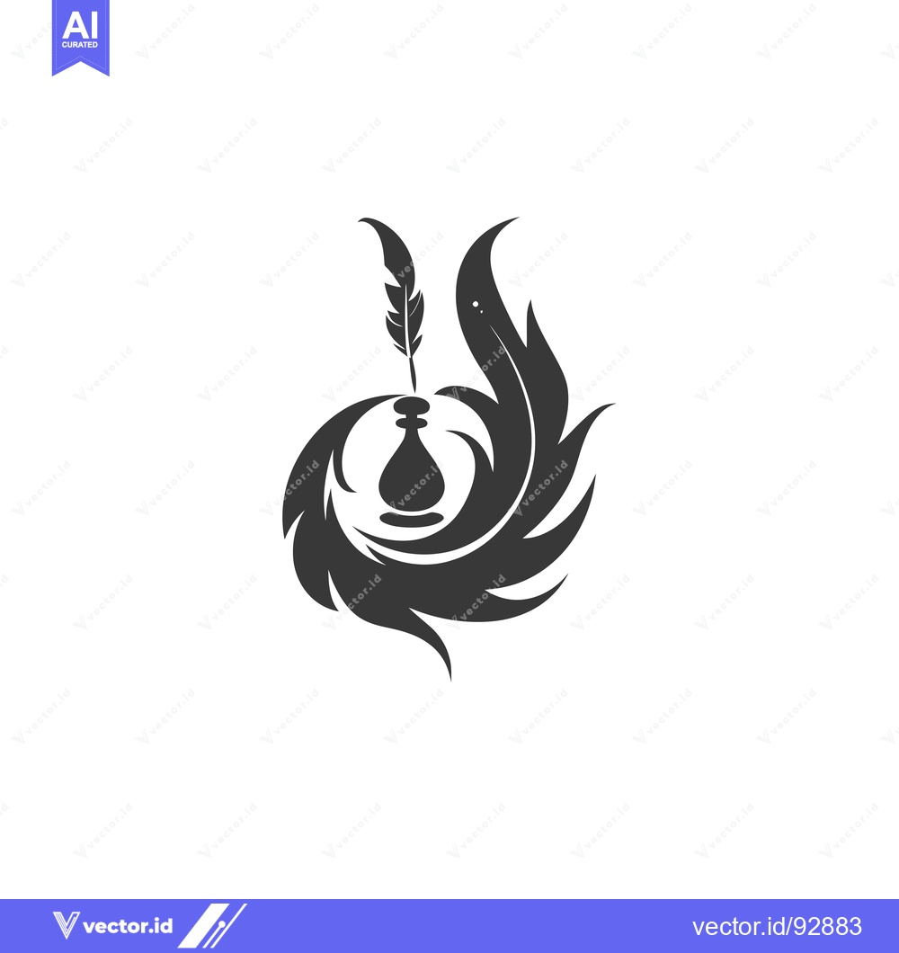 Premium Vector dari Quill Pen and Inkwell Encircled by Abstract Feathers
