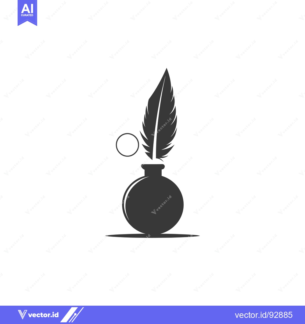 Premium Vector of Quill Pen and Inkwell Icon in Black and White