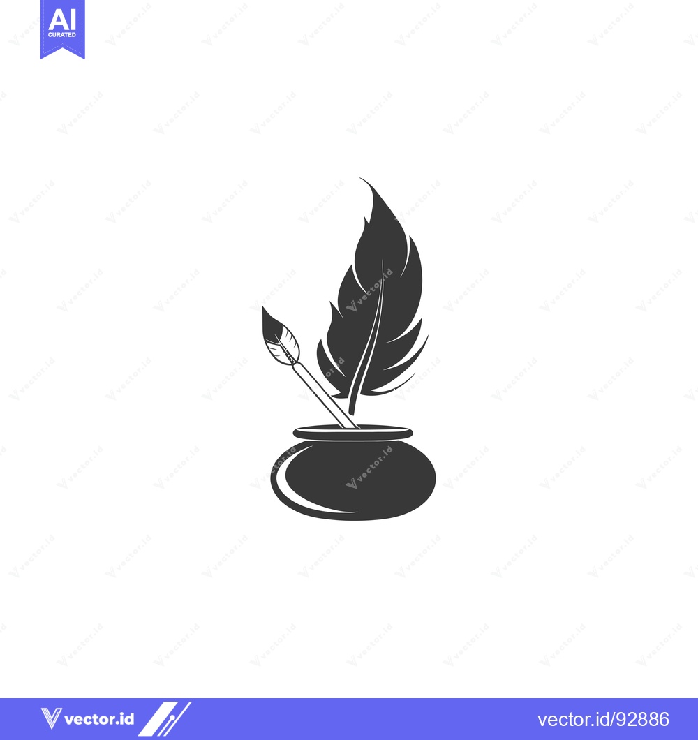 Premium Vector dari Quill Pen and Inkwell Icon in Black and White