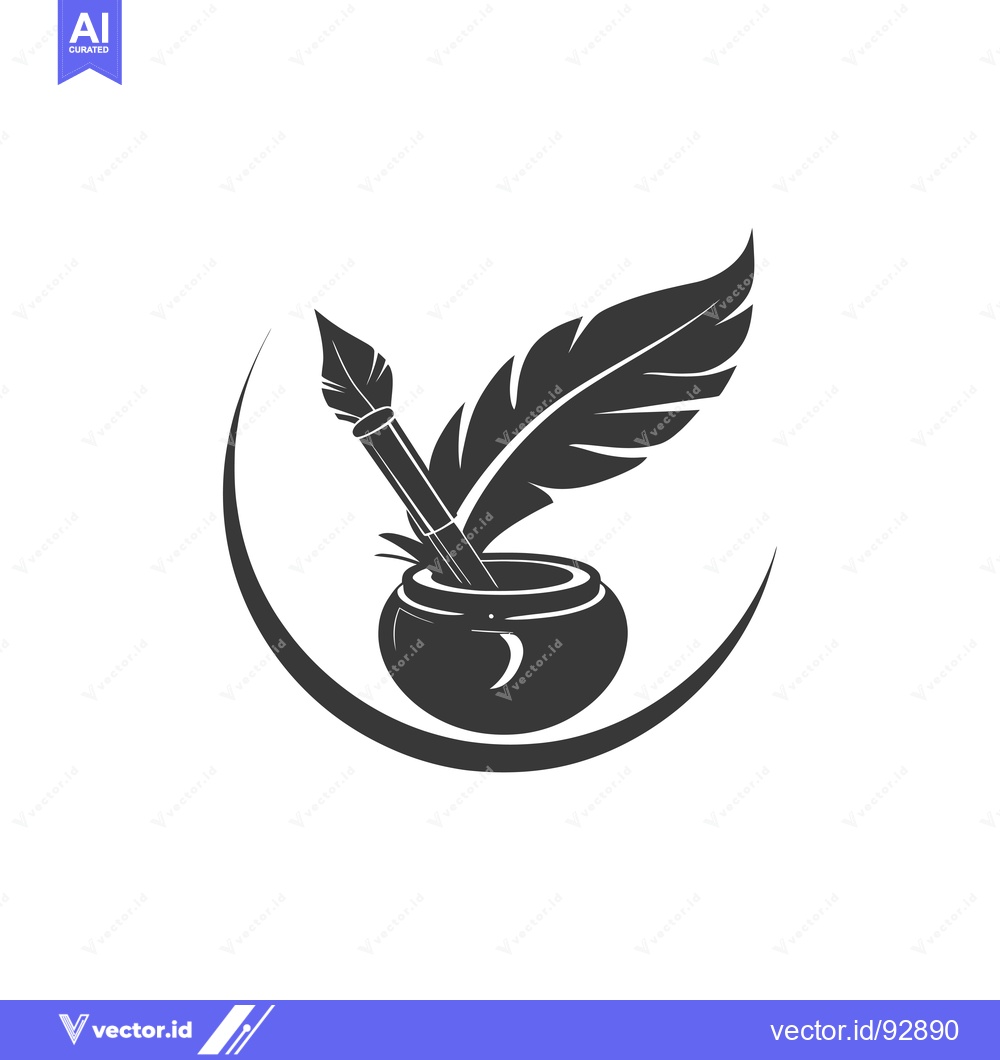 Premium Vector dari Quill Pen and Inkwell with Circle Design