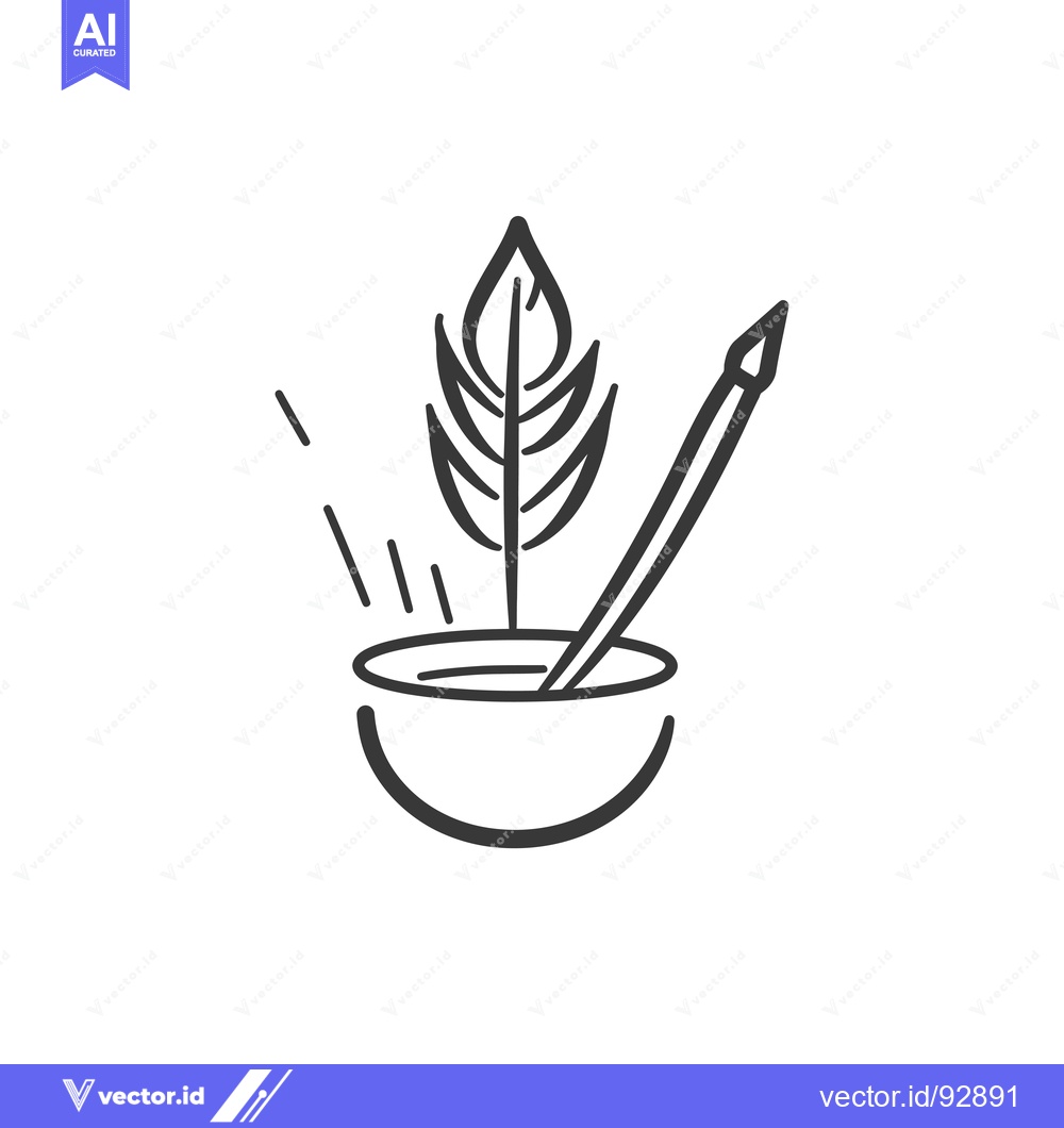 Premium Vector dari Quill Pen and Inkwell with Splatter Illustration