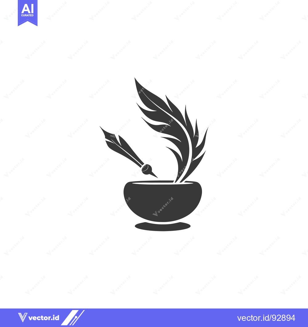 Premium Vector dari Quill Pen Dipping in Inkwell with Feather Design