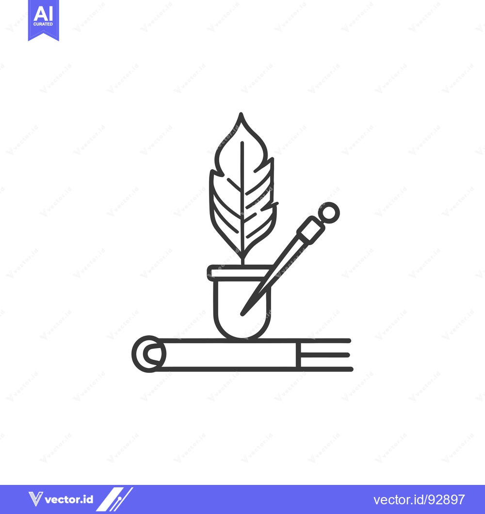 Premium Vector of Quill Pen, Inkwell, and Rolled Manuscript