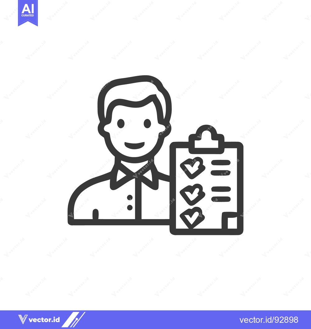Premium Vector dari Man Holding Clipboard with Checkmarks, Line Art Icon Style