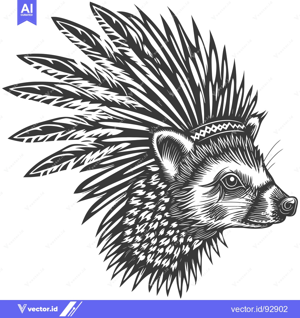 Premium Vector dari Raccoon with Native American Headdress