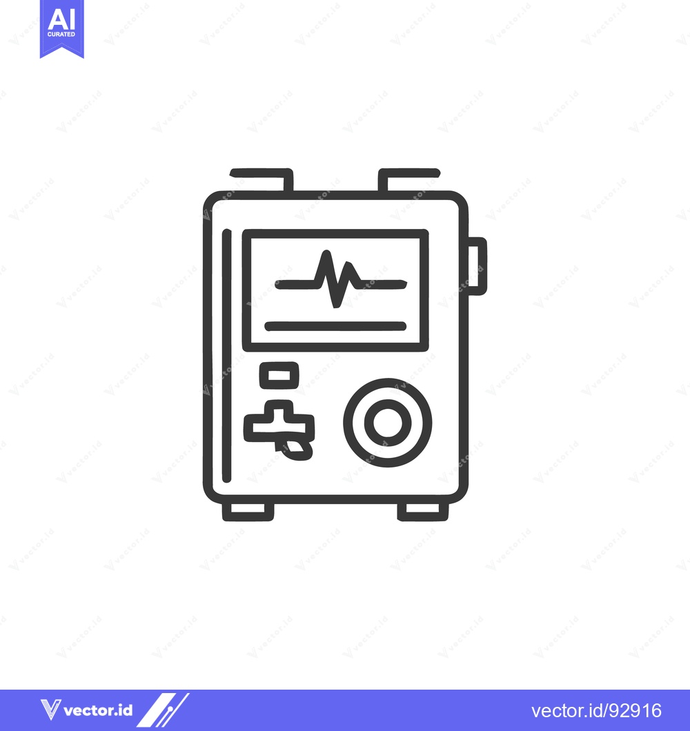 Premium Vector dari Defibrillator Icon: Medical Device with Heart Rhythm Display in Minima