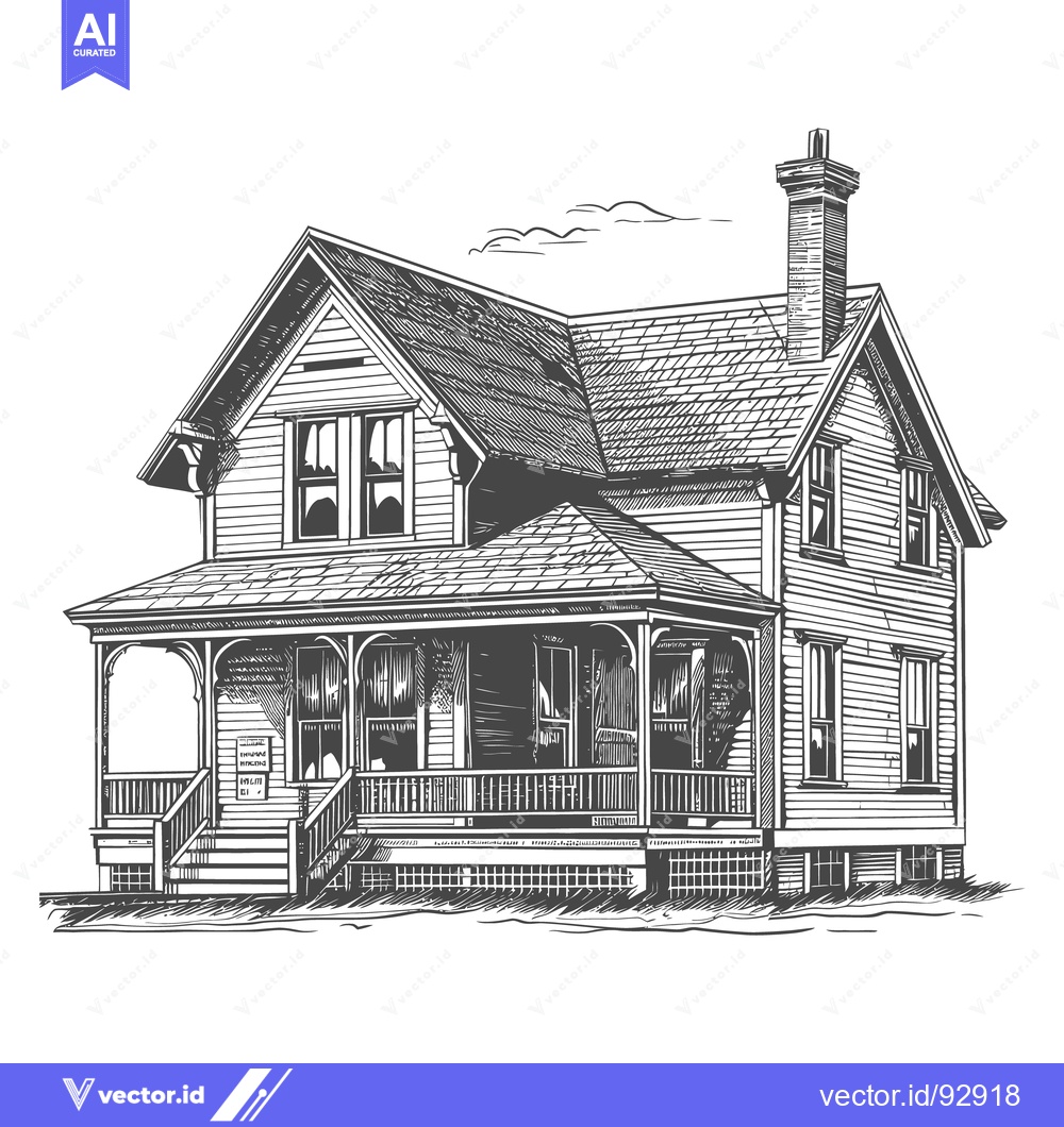 Premium Vector dari Detailed illustrated depiction of a classic two story residential hous