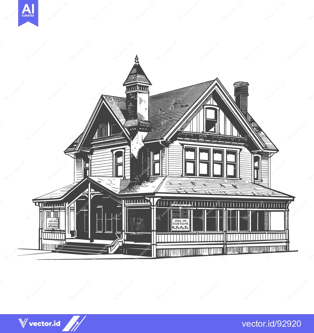 Premium Vector dari Detailed illustration of a classic victorian style residential house