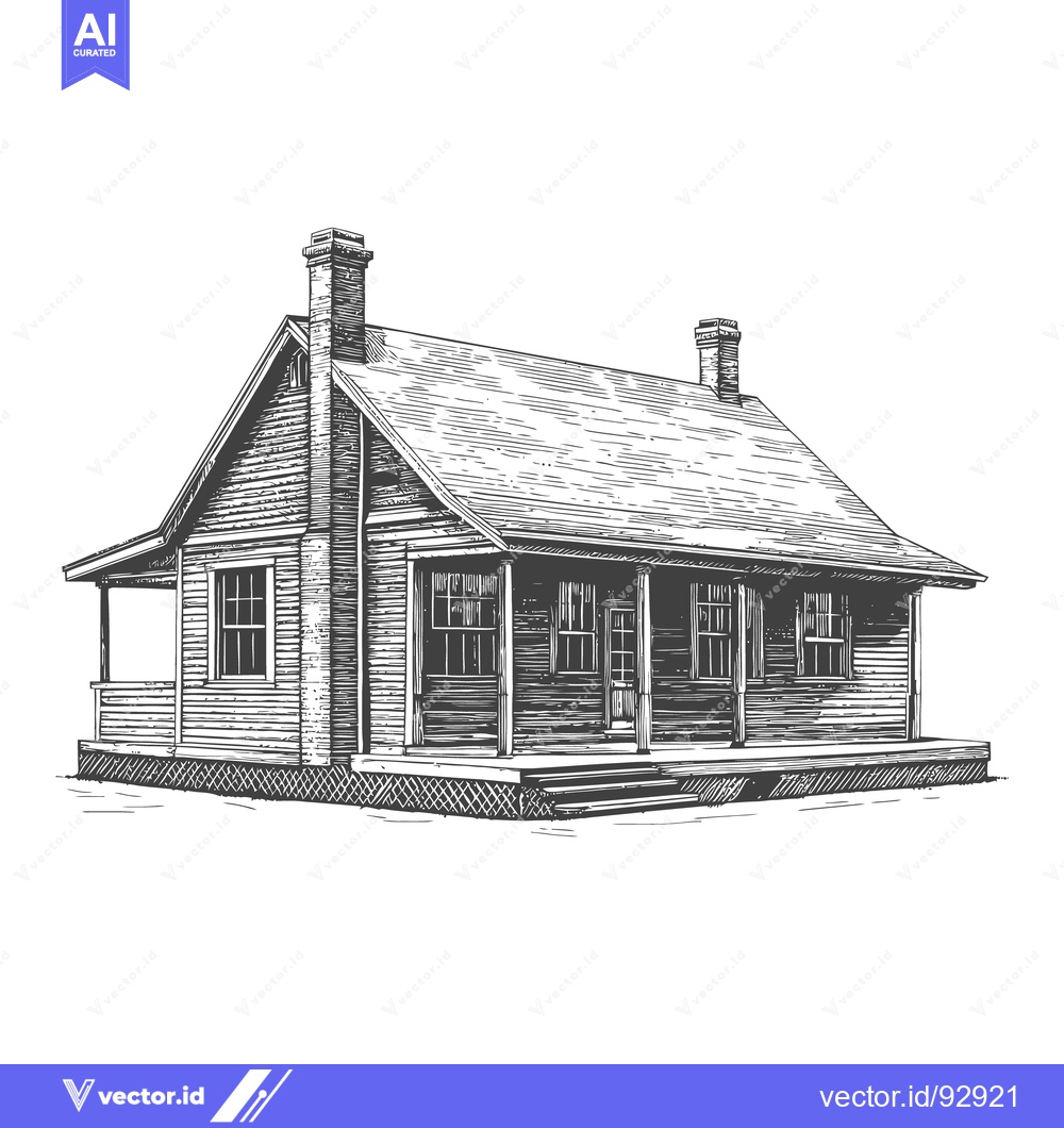 Premium Vector of A detailed black and white illustration of a cozy wooden cottage