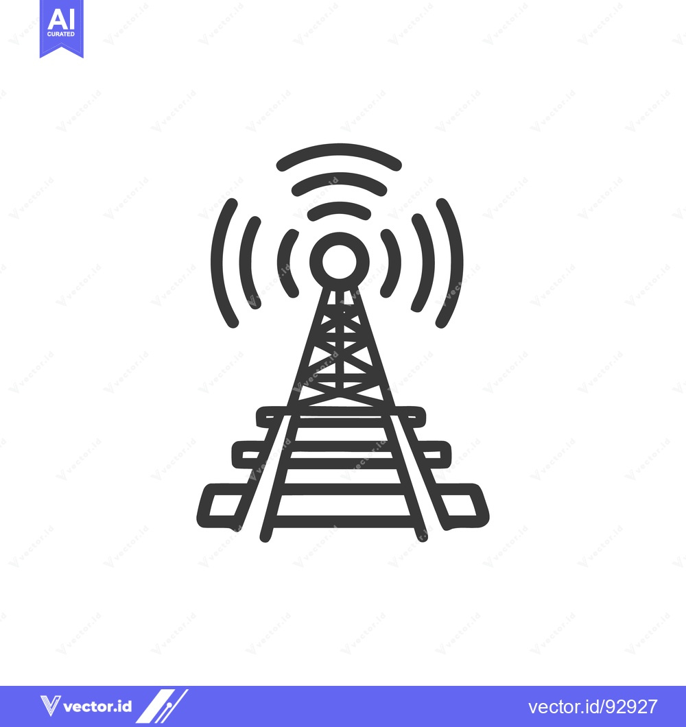 Premium Vector dari Minimalist Icon of Radio Tower on Railroad Tracks with Signal Waves