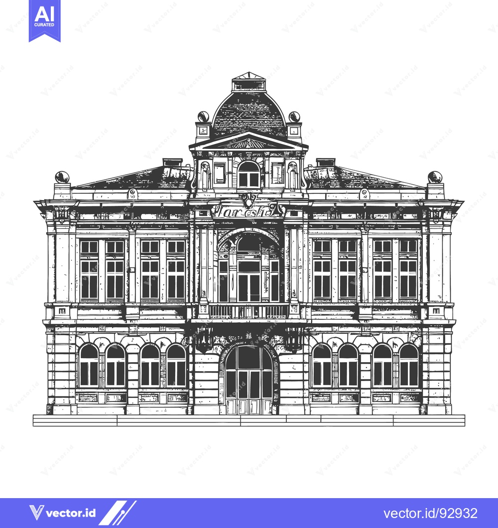 Premium Vector dari Detailed black and white illustration of a large ornate building facad