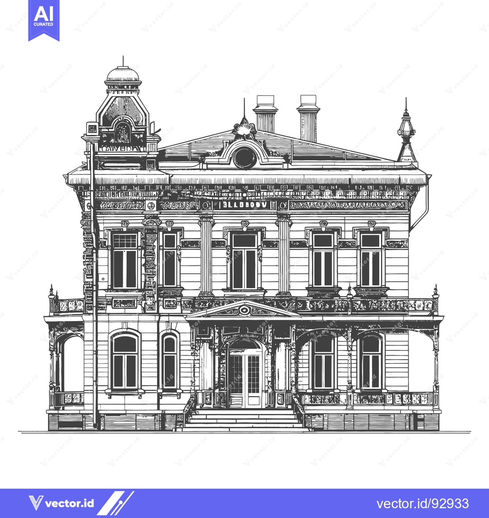 Premium Vector of Detailed black and white architectural illustration of a large buildin