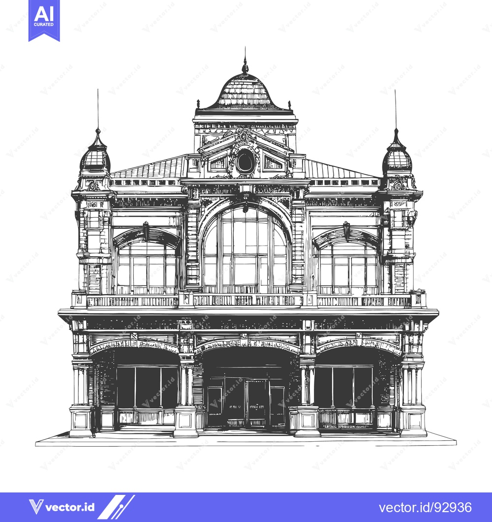 Premium Vector of Detailed black and white ink drawing depicting a grand architectural s