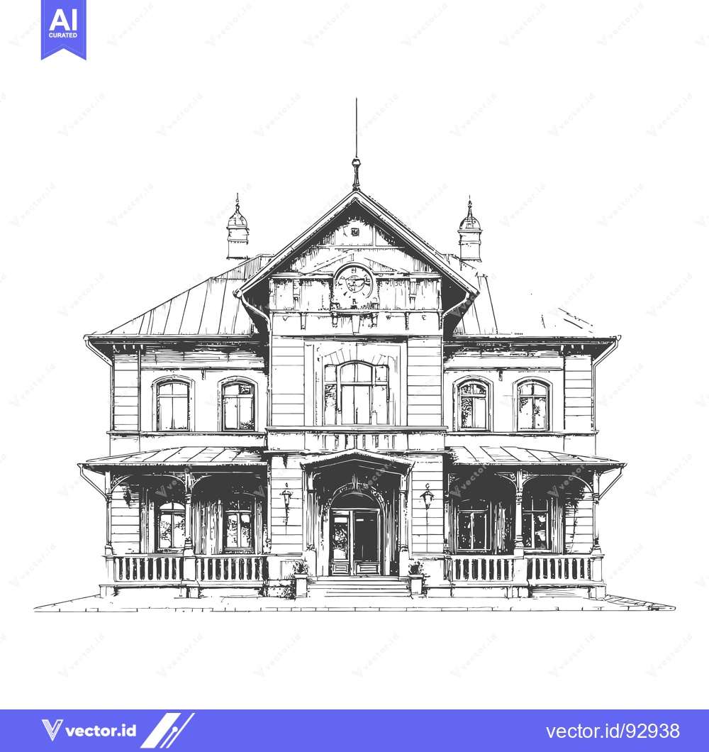 Premium Vector of A detailed illustration of a grand building with elaborate architectur