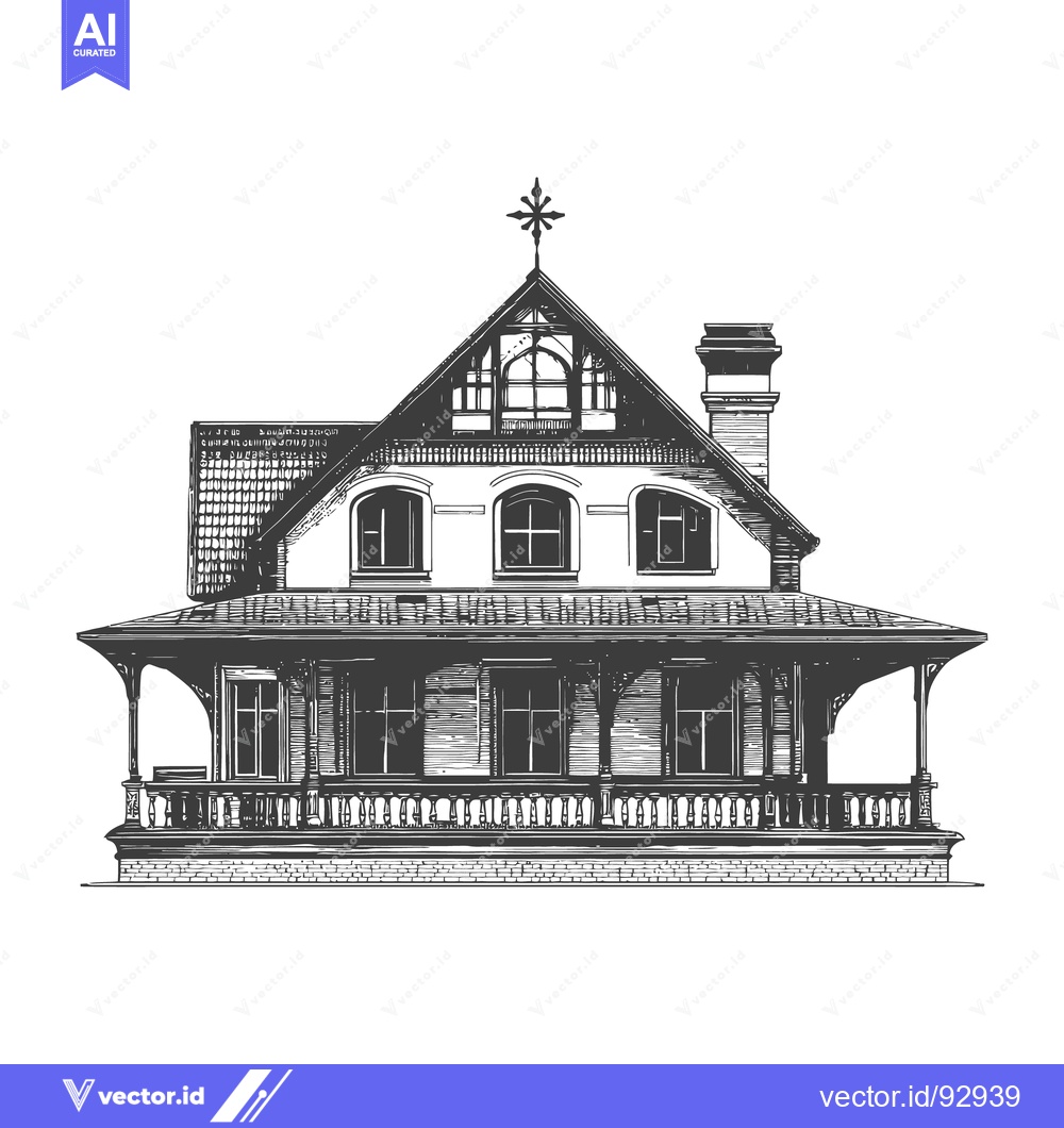 Premium Vector dari An illustration depicting the front elevation of a detailed house