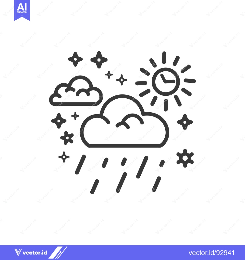 Premium Vector dari Raining Cloud with Sun, Stars, and Clock