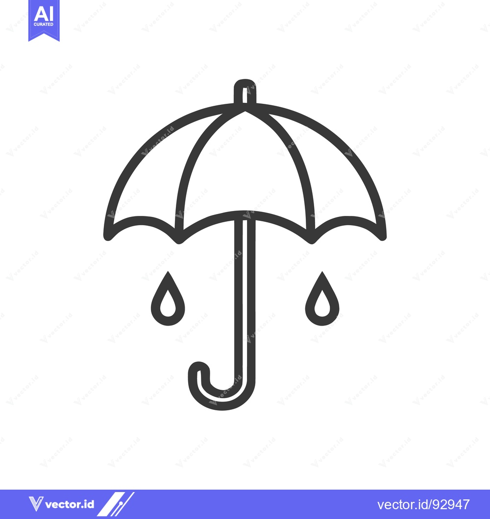 Premium Vector of Minimalist Umbrella Icon with Raindrops, Weather Protection Symbol