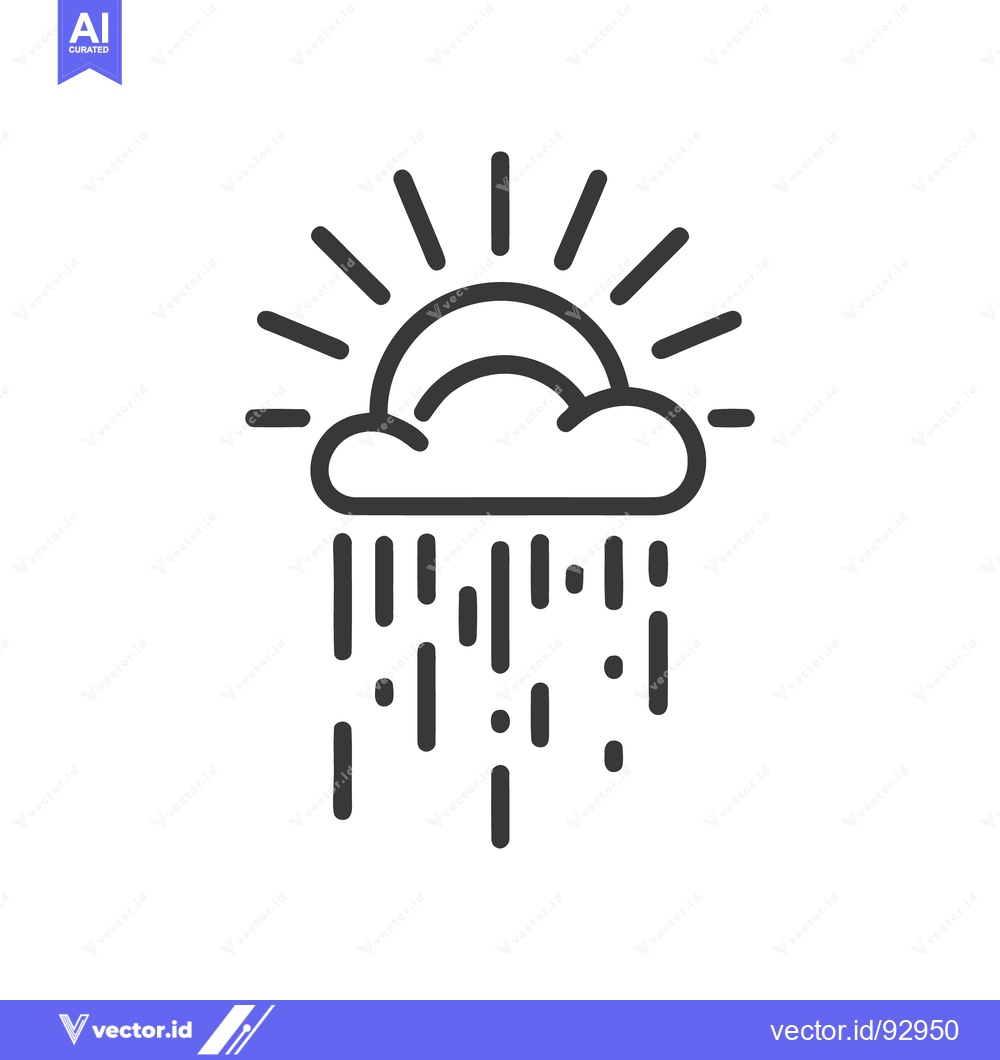 Premium Vector dari Minimalist Icon: Sun Behind Cloud with Rain, Weather Symbol