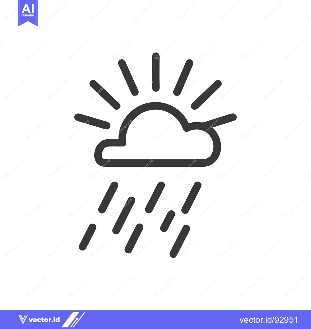 Premium Vector of Weather Icon: Sun Behind Cloud with Rain, Simple Line Art