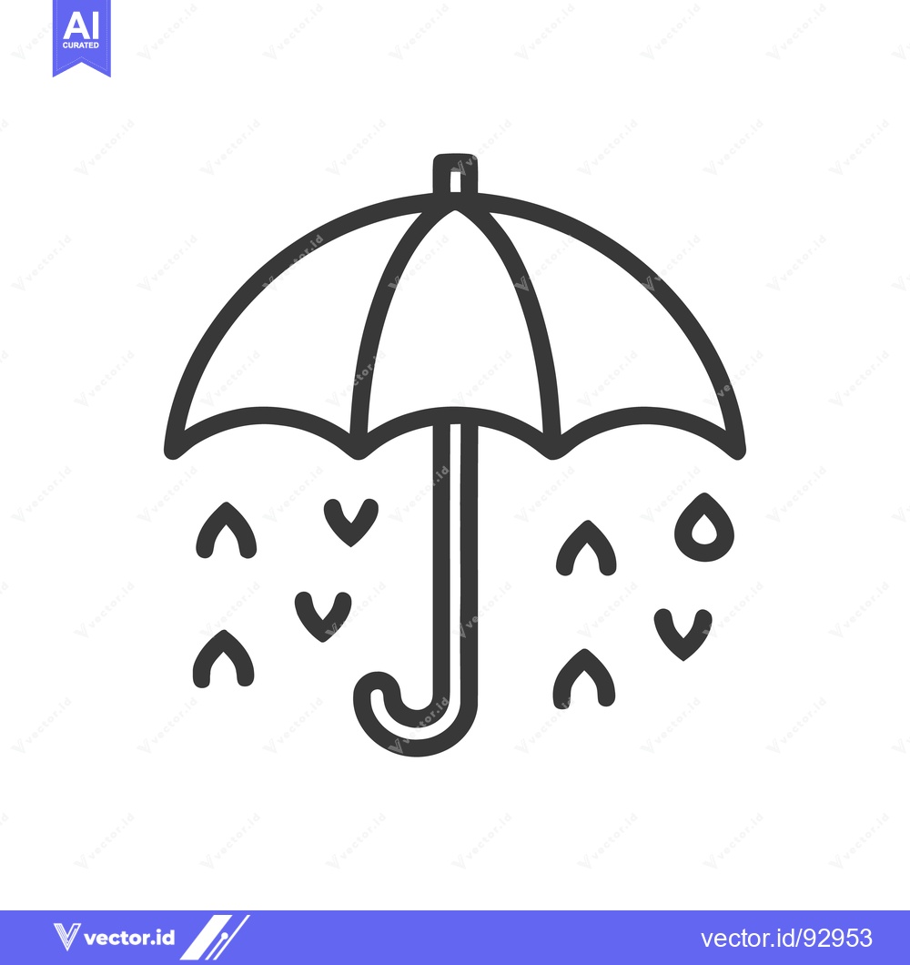 Premium Vector of Minimalist Umbrella Icon with Raindrops, Weather Symbol, Isolated on W