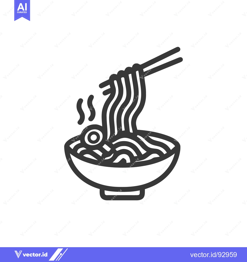 Premium Vector dari Steaming Noodles in Bowl with Chopsticks, Minimalist Line Art Icon