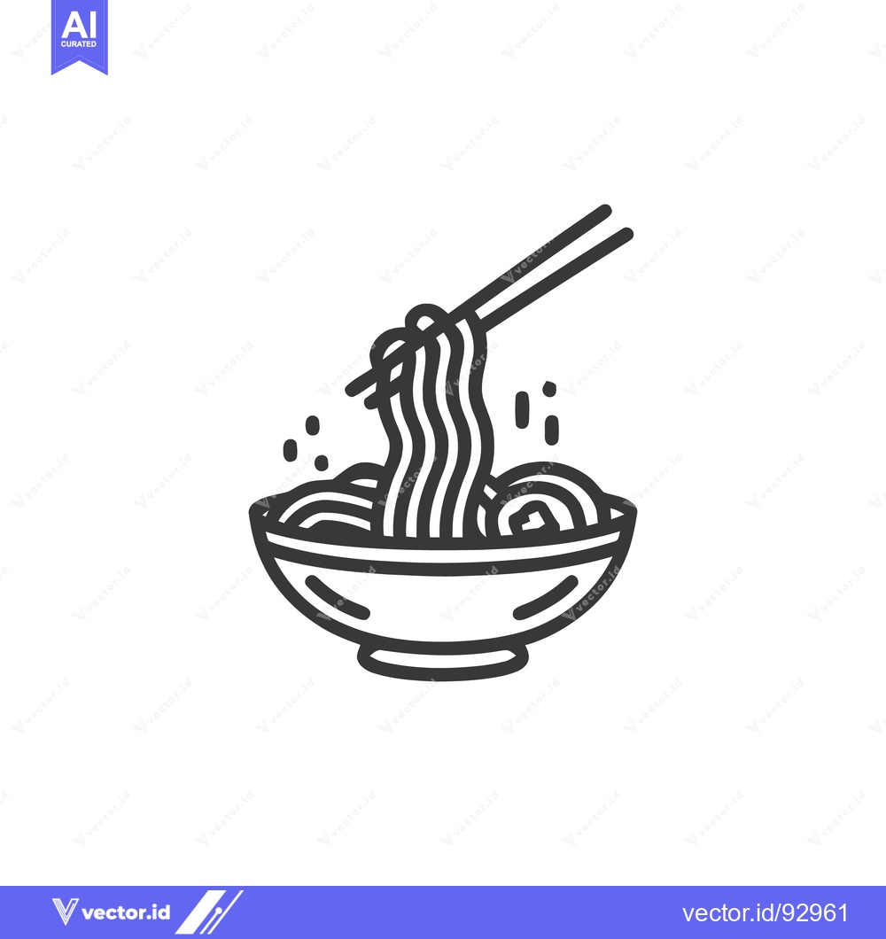 Premium Vector of Minimalist Noodles in Bowl with Chopsticks Line Art Icon