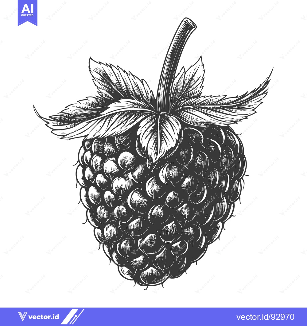 Premium Vector of A Detailed Ink Illustration Depicting a Single Black Raspberry