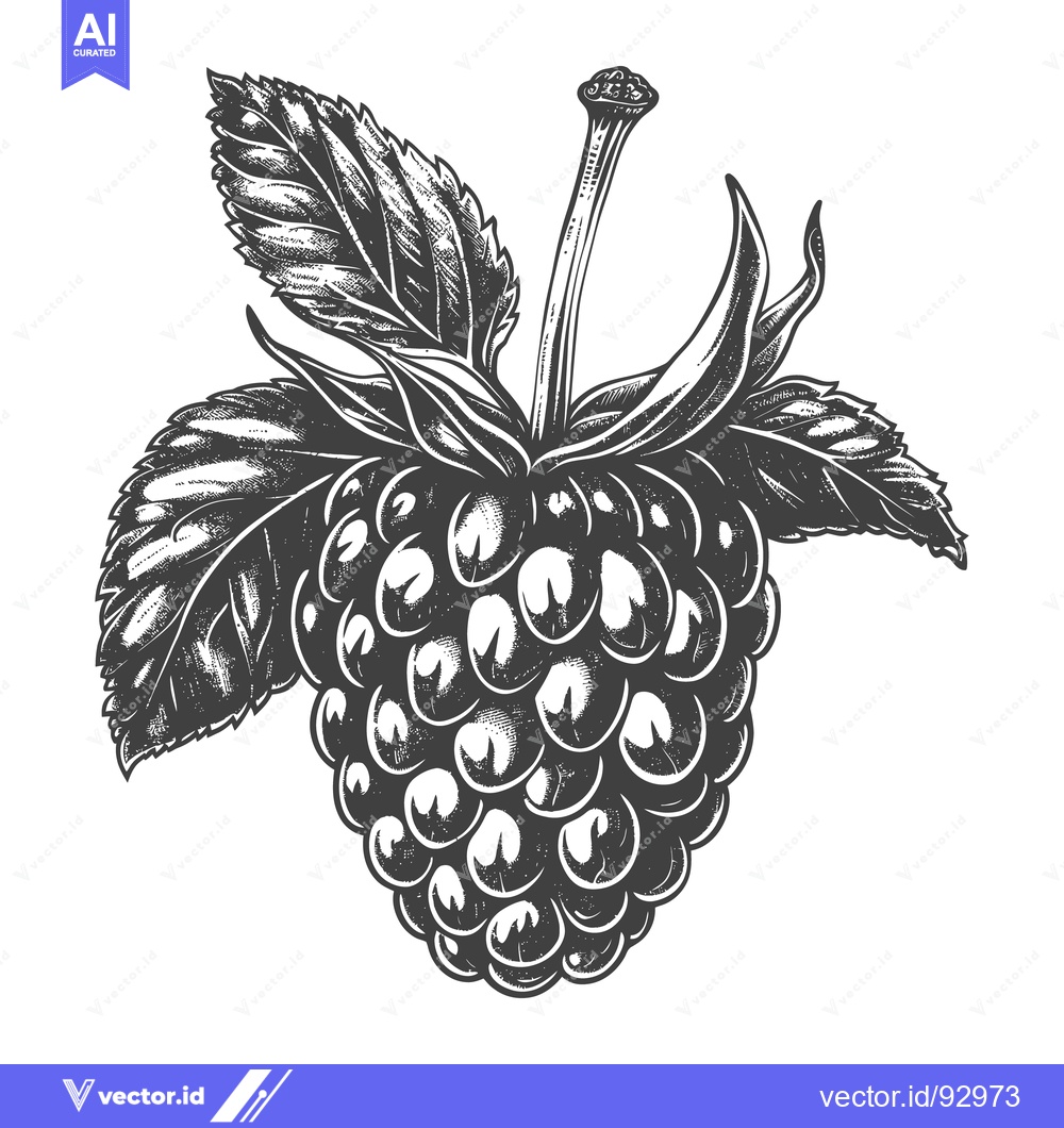 Premium Vector dari A detailed black and white drawing of a ripe blackberry fruit