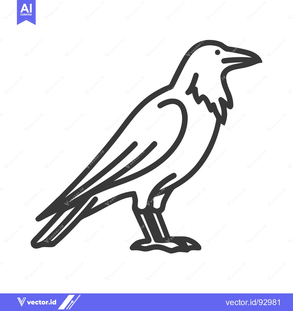 Premium Vector dari Minimalist Raven Illustration: Bold Outline, Clean Design, Isolated on