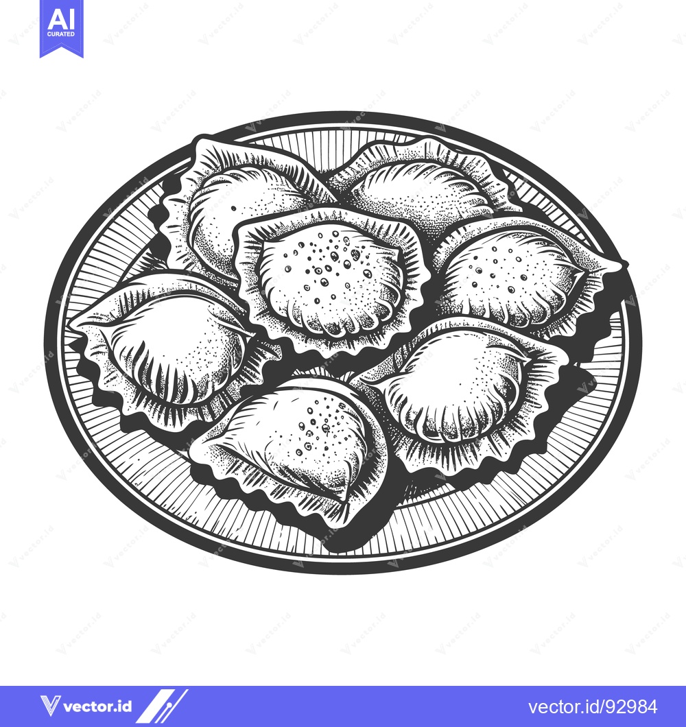 Premium Vector of A plate displaying several filled dumplings arranged in a circular sha