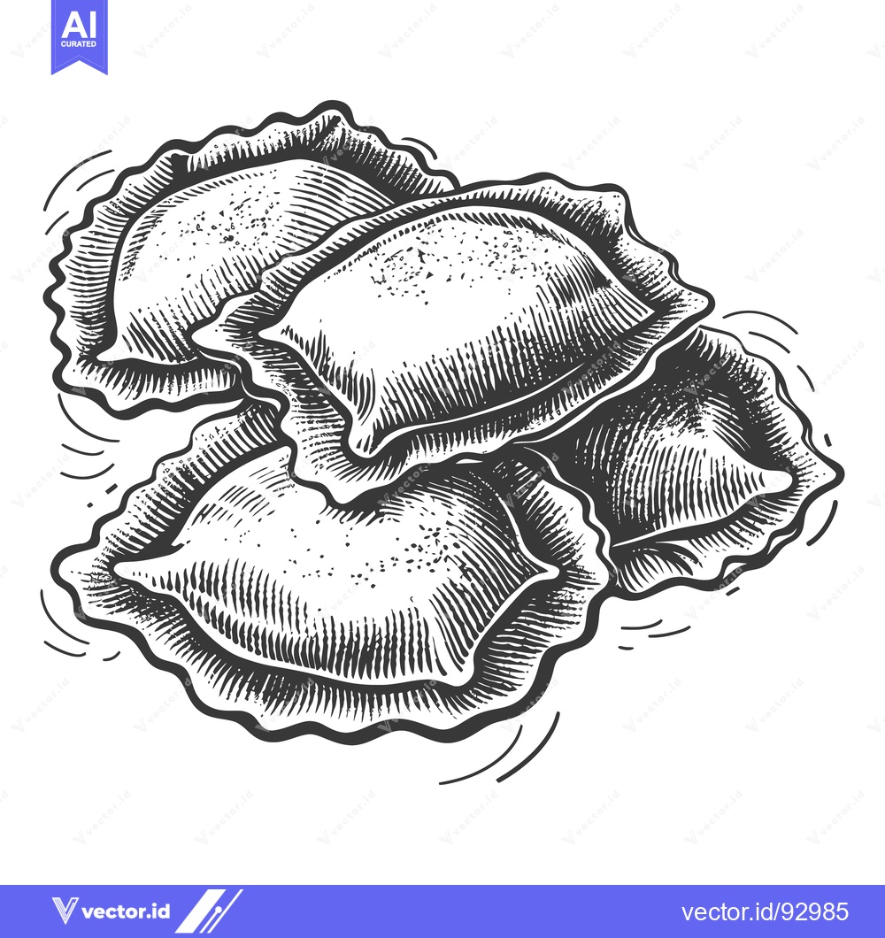 Premium Vector of Several pierogi dumplings are piled together in a black and white imag