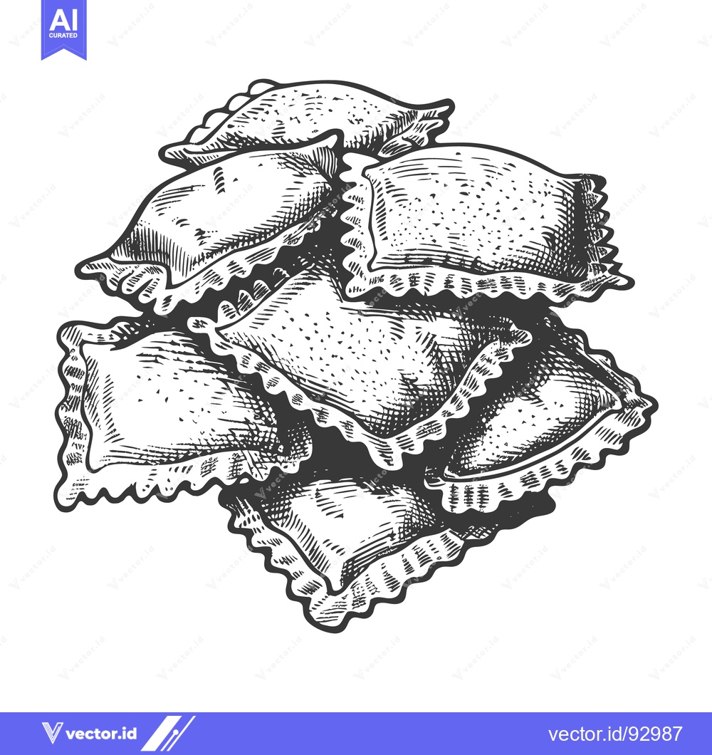 Premium Vector dari A detailed black and white illustration of stuffed pasta food