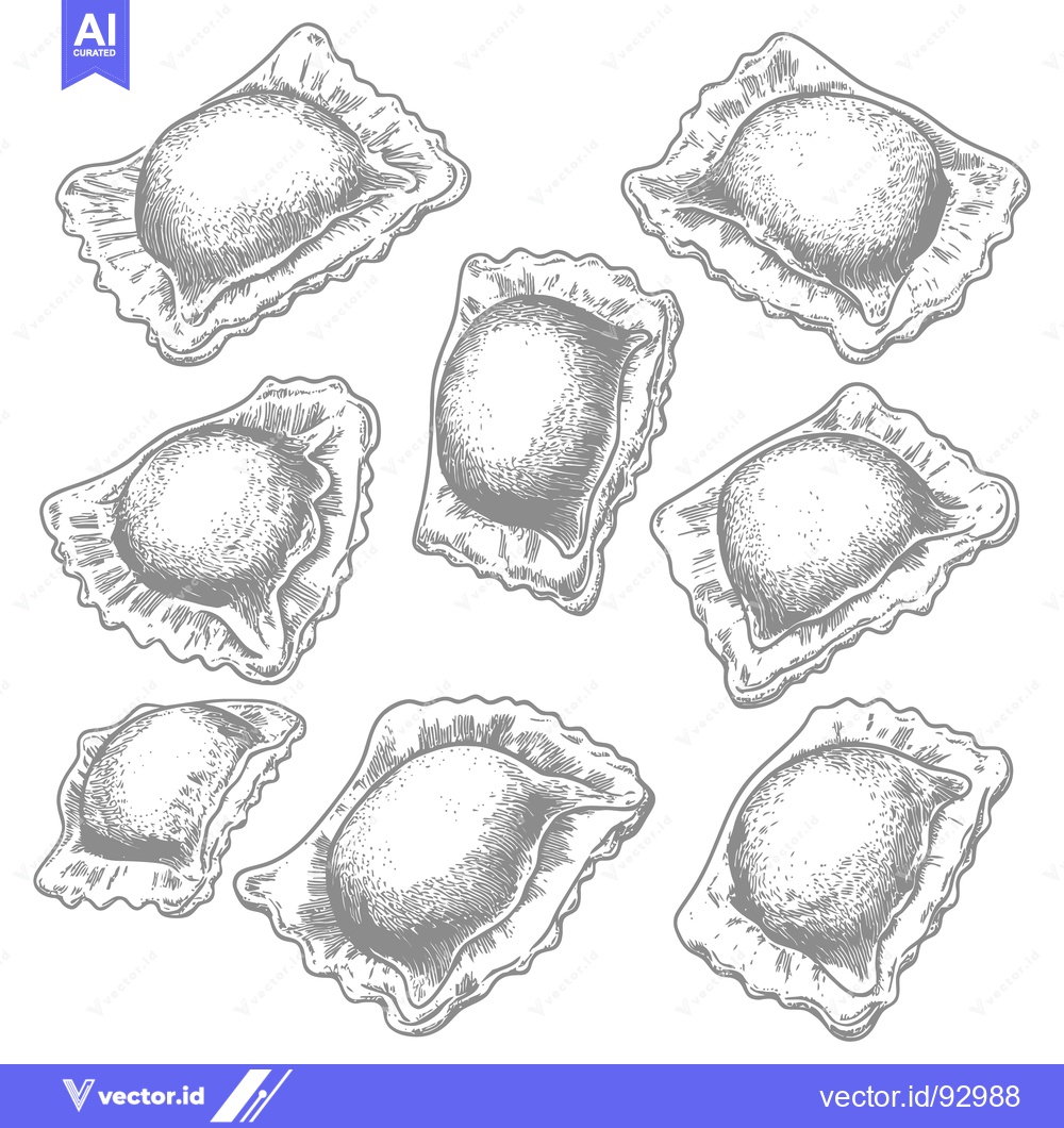 Premium Vector of Detailed illustration depicting a variety of pasta ravioli dumplings o