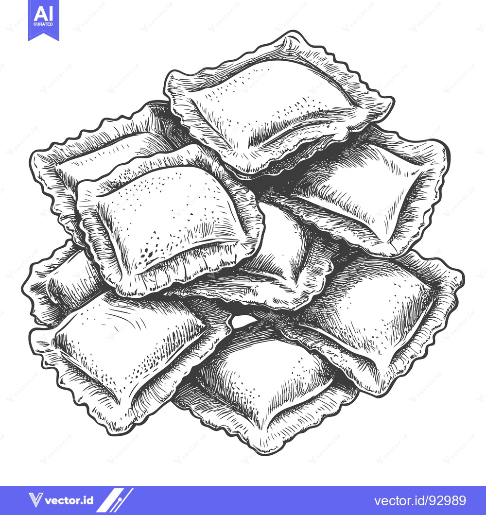 Premium Vector dari A black and white illustration depicting a pile of pasta ravioli