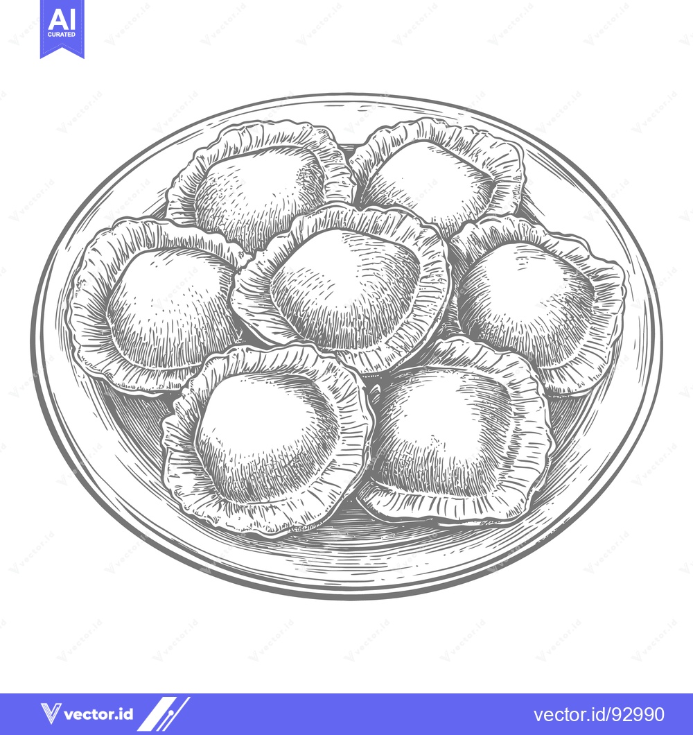 Premium Vector dari A plate displaying filled dumplings prepared and artistically illustra