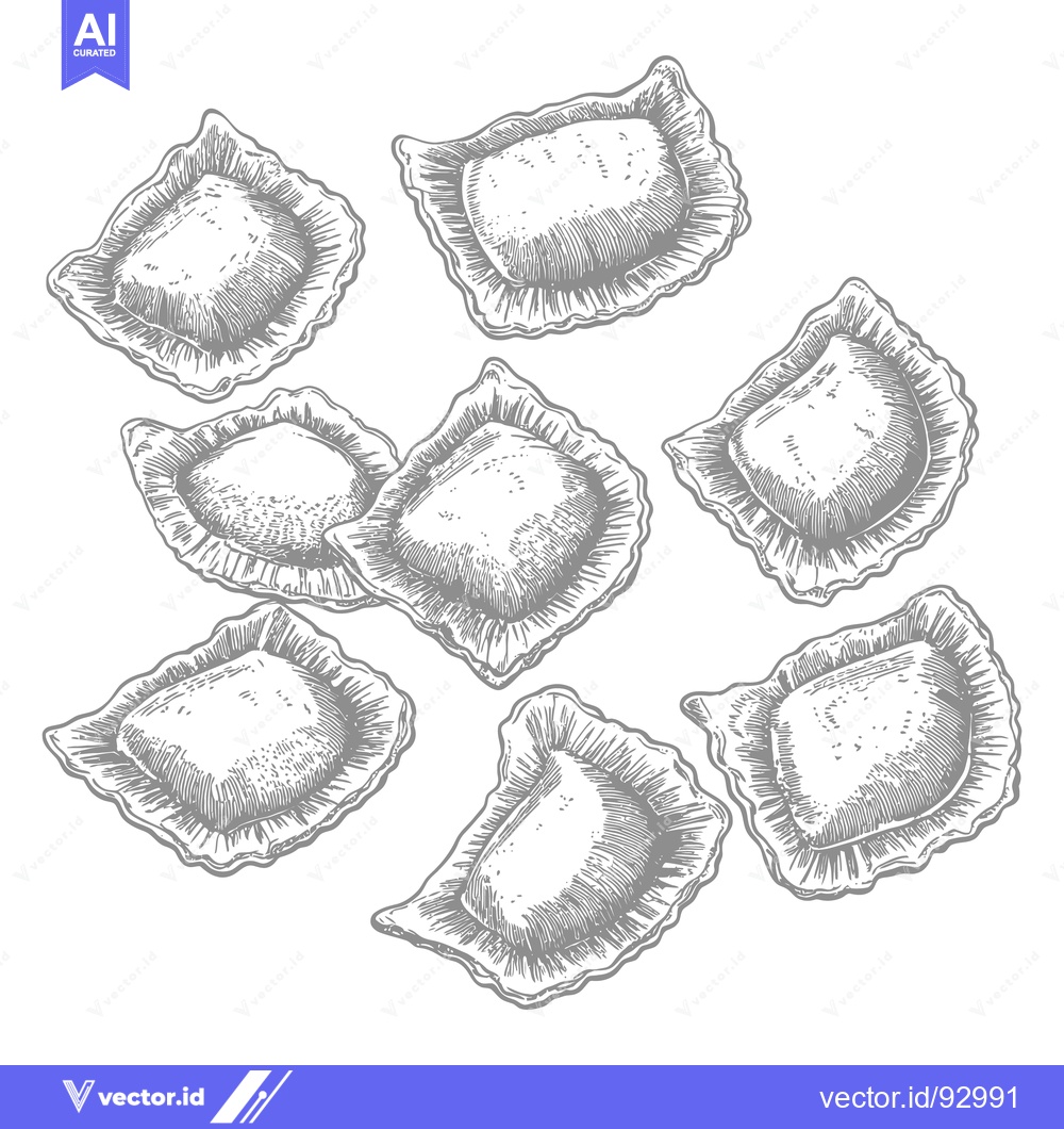 Premium Vector of Detailed illustration shows several filled pasta dumplings on a white