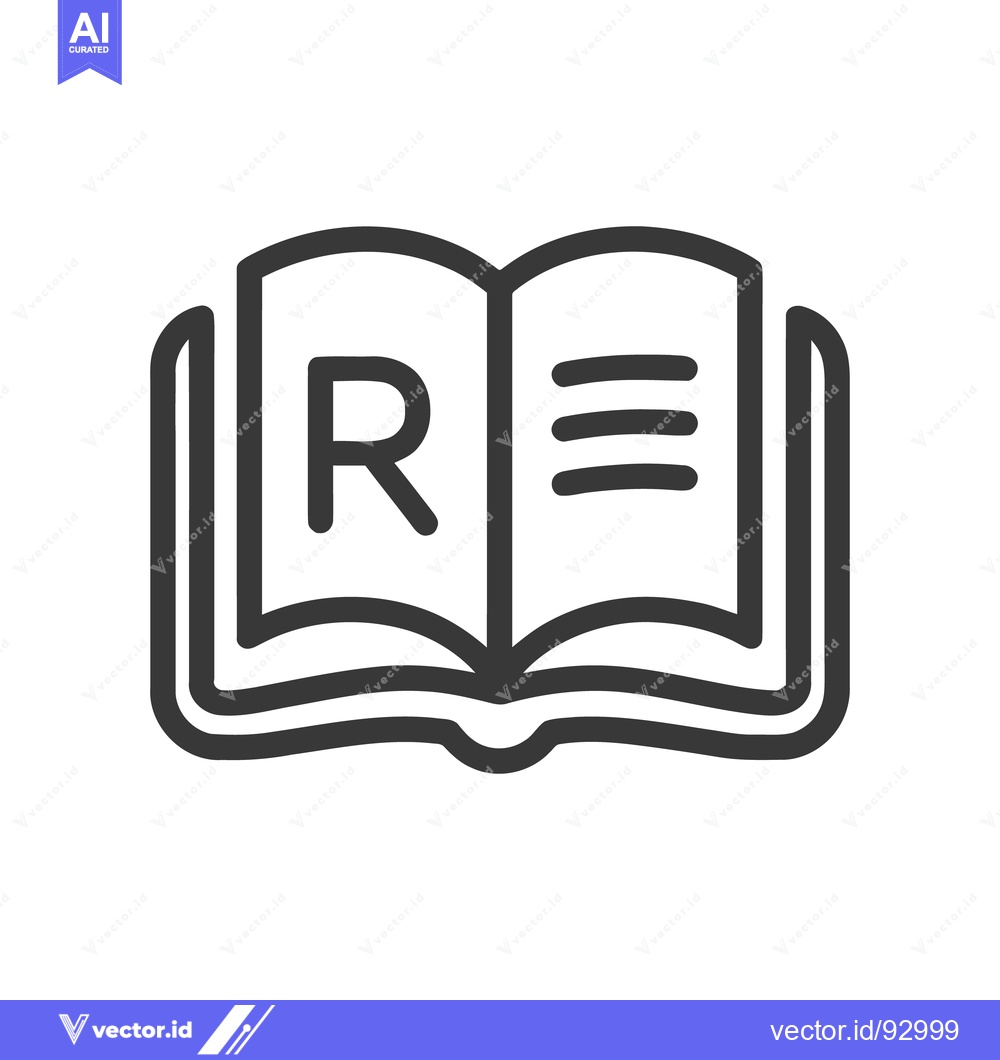 Premium Vector of Open Book Icon with Letter R and Lines, Minimalist Design