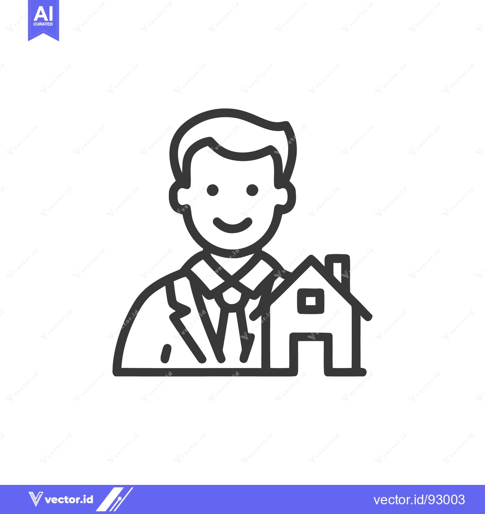 Premium Vector dari Real Estate Agent Icon: Smiling Man with House Outline, Vector Illustr