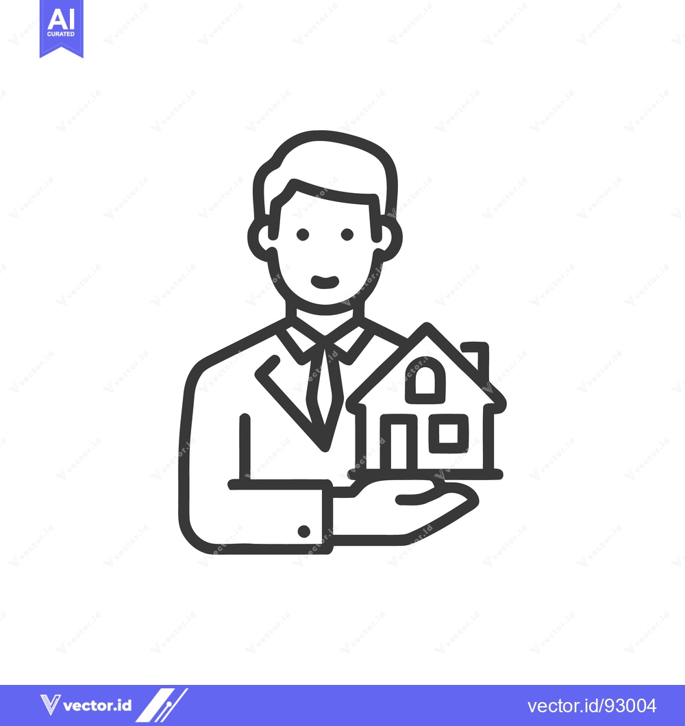 Premium Vector dari Real Estate Agent Holding House Icon, Property Investment Concept, Lin