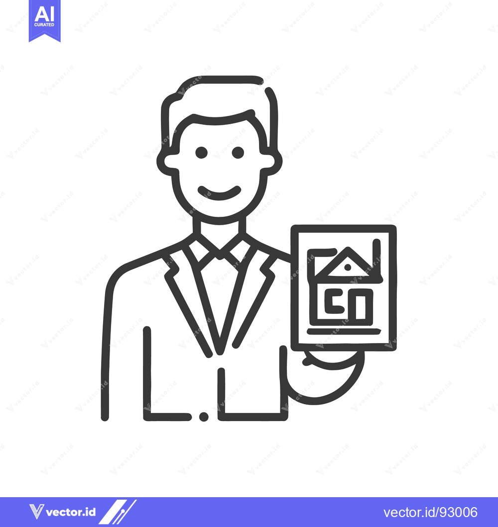 Premium Vector dari Real Estate Agent Holding House Icon, Minimalist Line Art Illustration