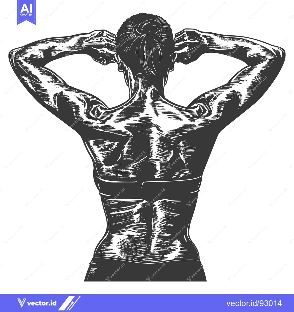 Premium Vector of Rear View of a Muscular Female Figure with Arms Raised