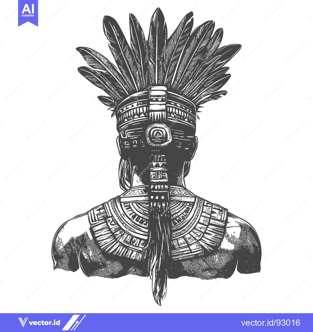 Premium Vector of Rear View of an Indigenous Person Wearing Elaborate Headwear and Jewel