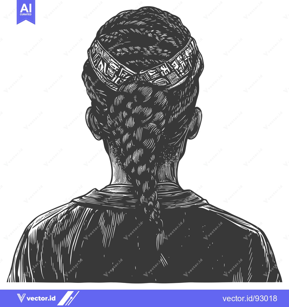 Premium Vector dari Rear View of a Person with Braided Hair and Headband