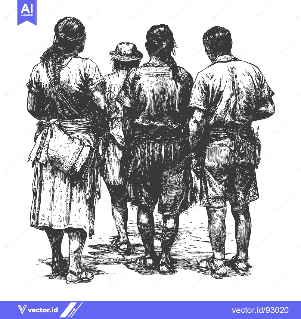 Premium Vector dari Rear View of Four People Walking, Hand-Drawn Sketch