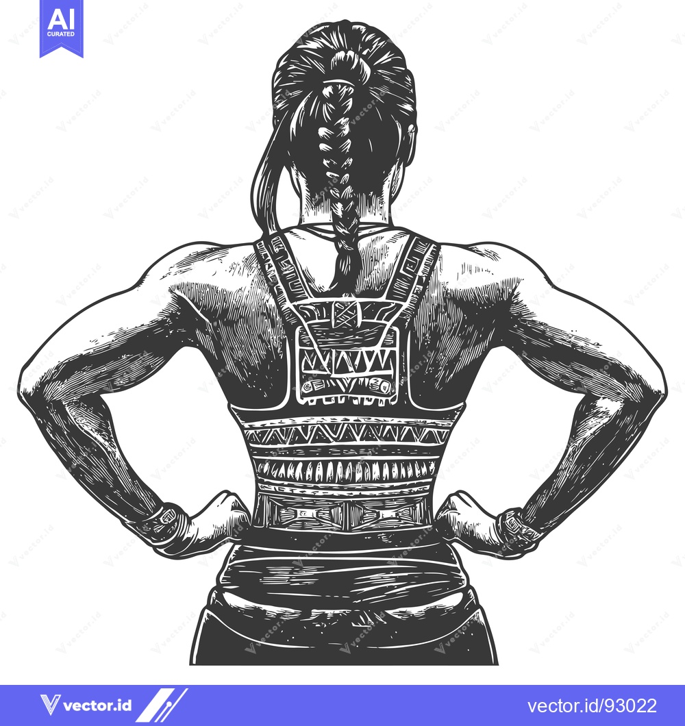 Premium Vector dari Rear View of Muscular Woman with Braided Hair Wearing a Sports Bra