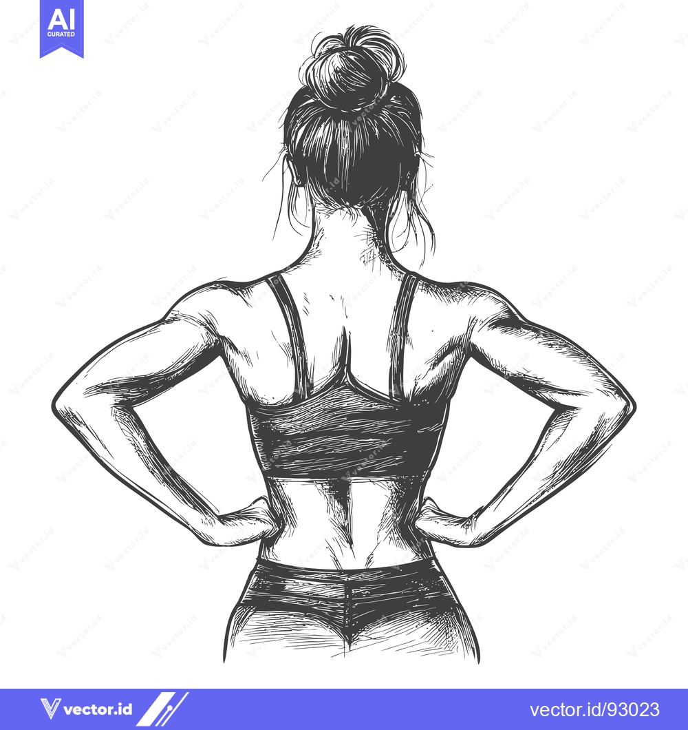 Premium Vector dari Rear View Sketch of a Muscular Woman in Athletic Wear