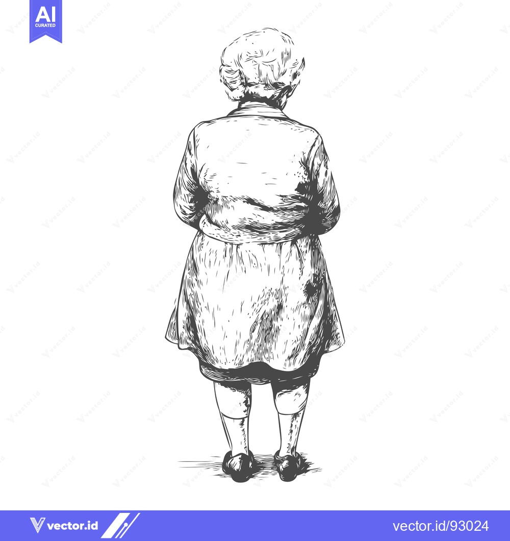 Premium Vector dari Rear View Sketch of an Elderly Woman in a Coat