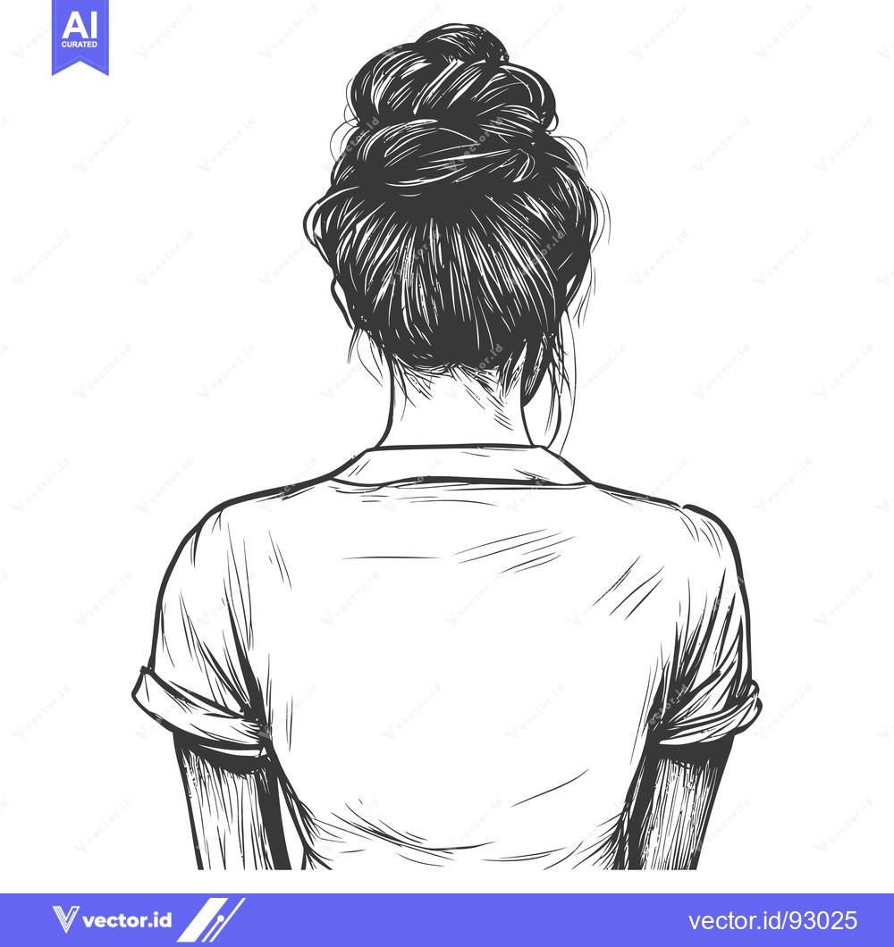 Premium Vector of Rear View Sketch of a Woman with a Bun Hairstyle